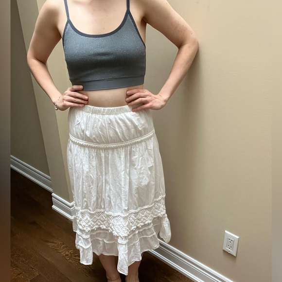 Vintage Bohemian Boho White Midi Peasant Stretchy Flowy Skirt Women’s Size Small - Picture 4 of 15